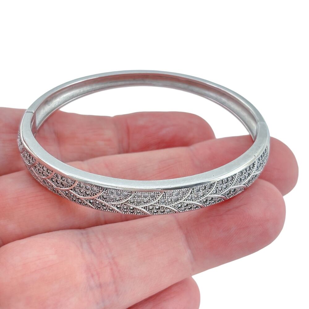 Vintage Sterling Silver 925 Diamond 1.19ctw Bangle Bracelet 6.5"